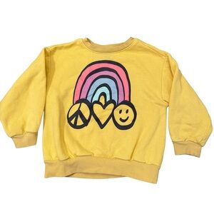Old Navy Toddler Yellow Rainbow Peace Love Smiley Graphic Crewneck Sweatshirt 3T